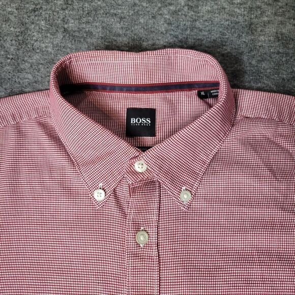 Hugo Boss Slim Fit Men's Size XL Button Down Cotton Shirt Red & White Dot Print - Picture 3 of 10